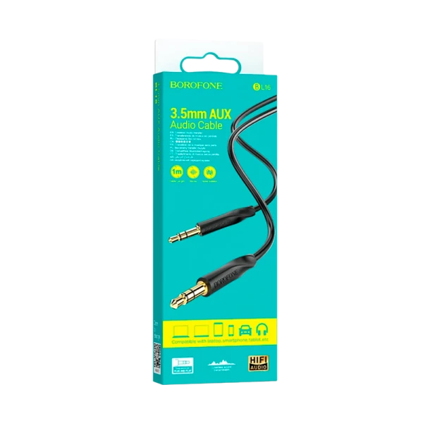 Кабель AUX Borofone BL16 Jack 3.5mm (m)-Jack 3.5mm (m) 1.0м ПВХ черный (1/360)