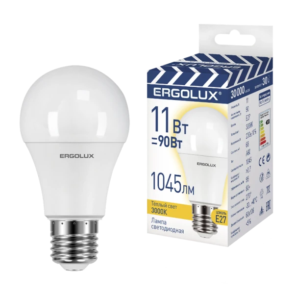 Лампа светодиодная Ergolux A60 E27 11W 3000К 180-240V груша ЛОН ПРОМО (1/10/100)
