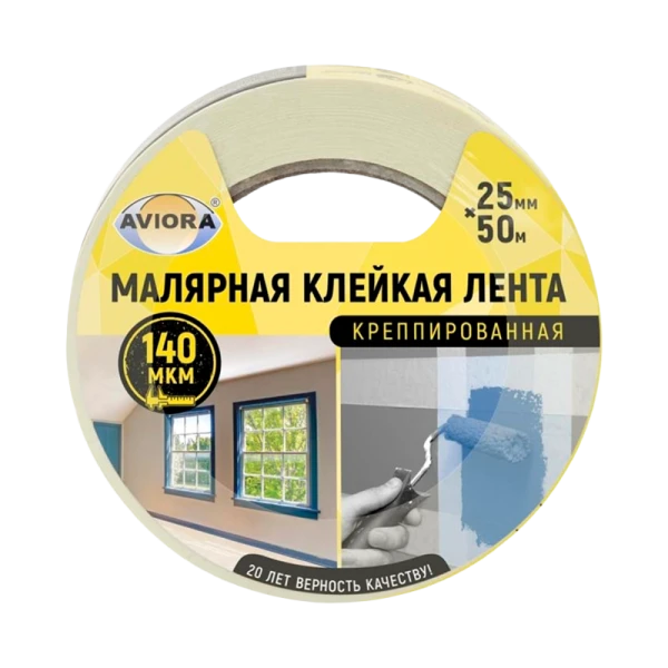 Клейкая лента Aviora 25мм*50м креппированная бумага/малярная лента (1/36)