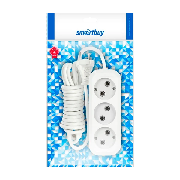 Удлинитель Smartbuy 3р.Б/З 10A 5.0м белый (1/40)