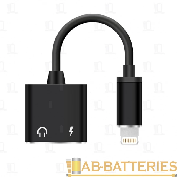 Переходник AUX Smartbuy A-835-new Jack 3.5mm (f)-Lightning (m)/Lightning (f) силикон черный