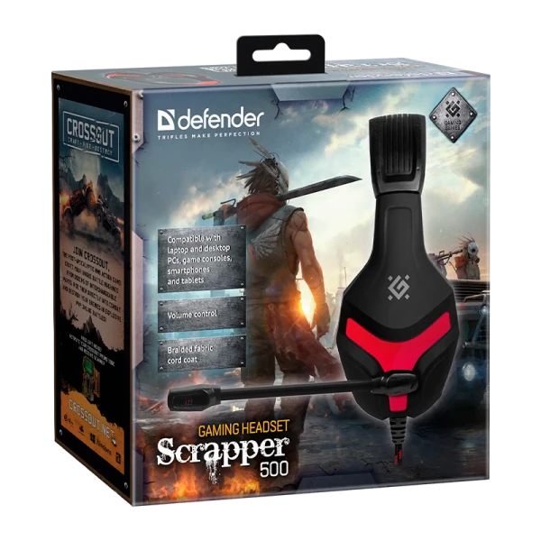 Наушники полноразмерные Defender Scrapper 500 с микр. игровые черный красный (1/16)