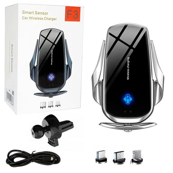 Держатель автомобильный Без бренда F3 в воздуховод беспр. зар. Qi черный (1/50)