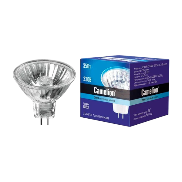 Лампа галогенная Camelion MR16 GU5.3 35W 2800К 220-240V софит 35мм прозрачная (1/10/200)