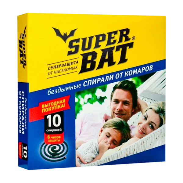 Спирали SuperBAT от комаров бездымные 15шт. черный (1/60)