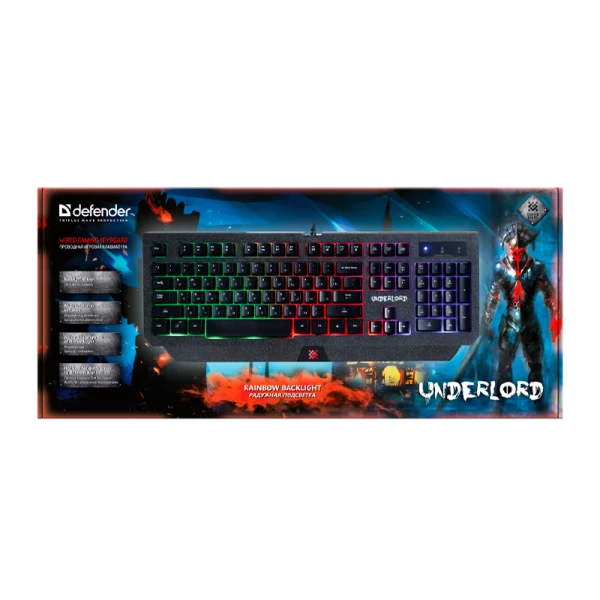 Клавиатура проводная Defender GK-340L Underlord игровая USB 1.5м черный (1/20)