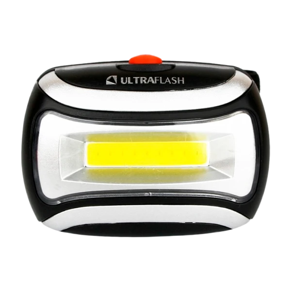 Фонарь налобный Ultraflash LED5380 3W COB от батареек IPX4 черный (1/50)