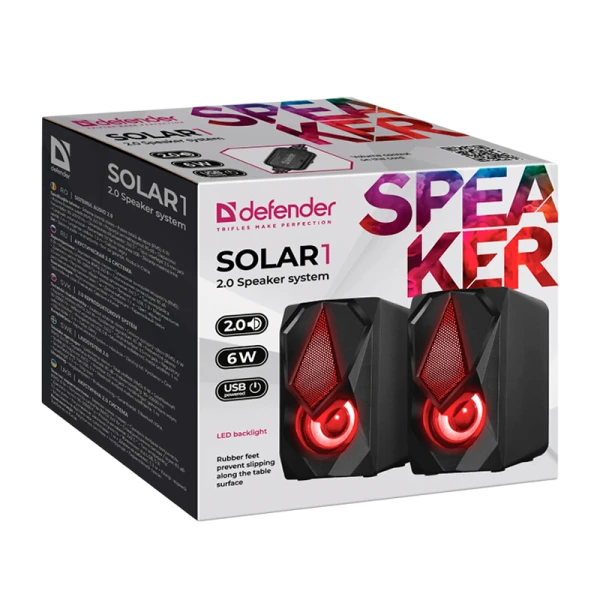 Колонки 2.0 Defender Solar 1 6W Jack 3.5mm черный (1/20)