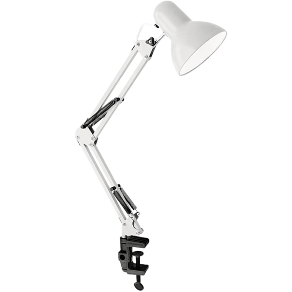 Светильник настольный Ultraflash UF-312P 60W 220V E27 струбцина белый (1/20)