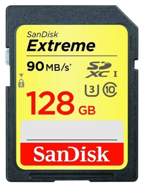 Карта памяти SD SanDisk EXTREME 128GB Class10 UHS-I (U3) 90 МБ/сек
