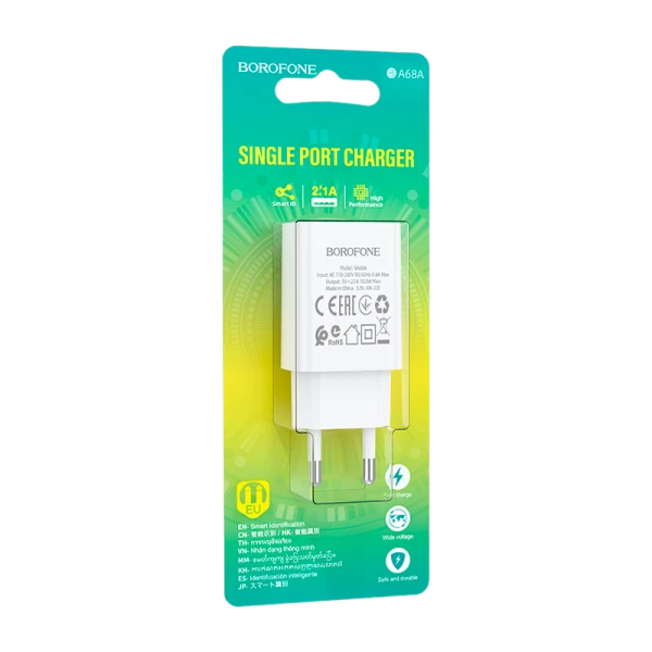 Сетевое З/У Borofone BA68A 1USB 2.1A белый (1/79/316)