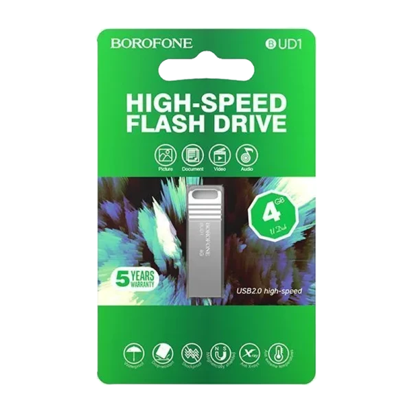 Флеш-накопитель Borofone Nimble BUD1 4GB USB2.0 металл серебряный (1/40/320)