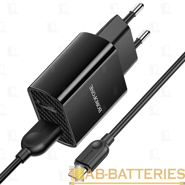 Сетевое З/У Borofone BA53A 2USB 2.1A с кабелем microUSB черный (1/48/192)