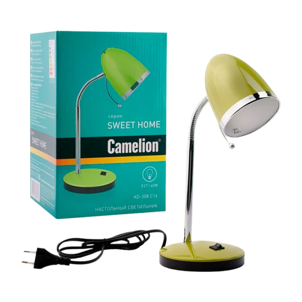 Светильник настольный Camelion KD-308 40W 230V E27 на основании зеленый (1/12)