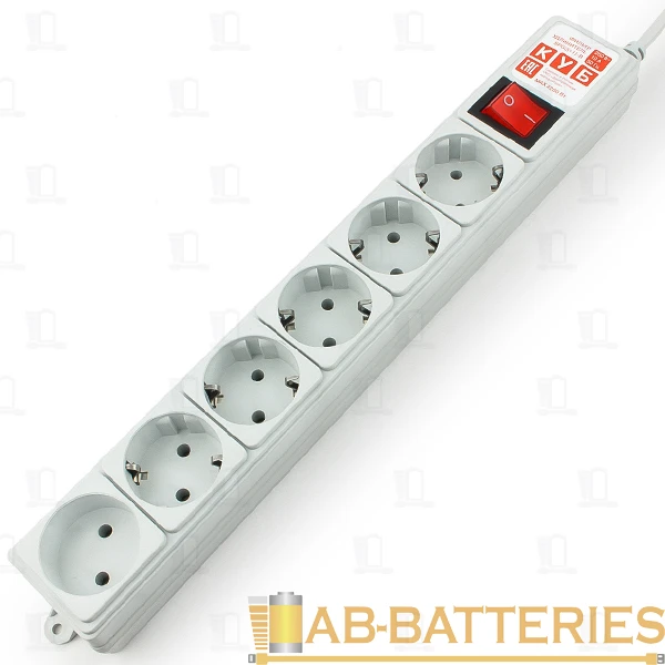 Сетевой фильтр Power Cube 5р.С/З 1р.Б/З 10A с выкл. 180 Дж 5.0м ПВС серый (1/24)