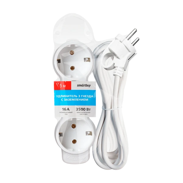 Удлинитель Smartbuy NEW 3р.С/З 16A 5.0м ПВС 3x1мм² белый (1/32)