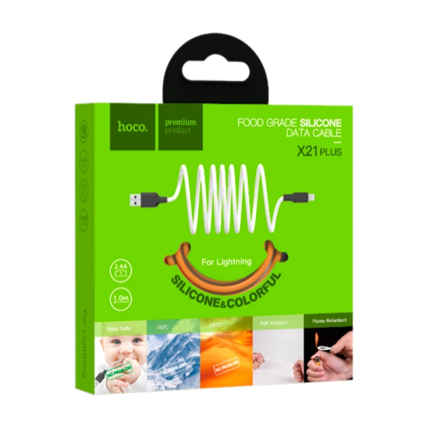 Кабель HOCO X21 Plus USB (m)-Lightning (m) 1.0м 2.4A силикон черный оранжевый (1/28/168)