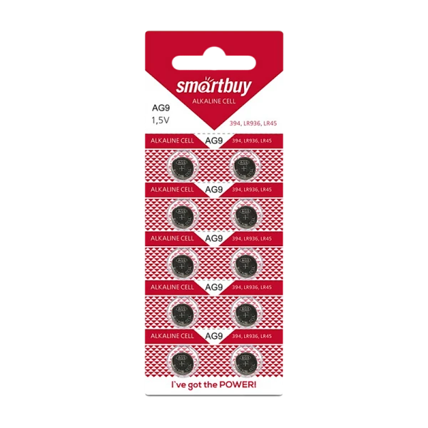 Батарейка Smartbuy G9/LR936/LR45/394A/194 BL10 Alkaline 1.5V (10/200/2000)