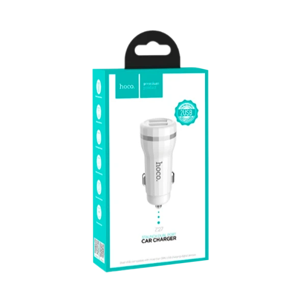 Автомобильное З/У HOCO Z27 2USB 2.4A с кабелем Type-C белый (1/10/100)