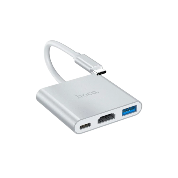 USB-Хаб HOCO HB14 1USB/Type-C/HDMI Type-C (m) USB3.0 серебряный (1/18/180)