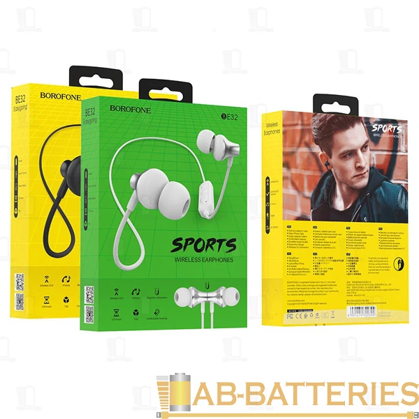 Наушники внутриканальные Borofone BE32 bluetooth 5.0 с микр. белый (1/15/60)