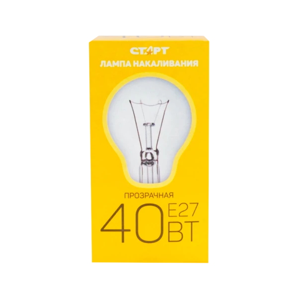 Лампа накаливания Старт E27 40W 220-240V груша Б прозрачная (1/100)