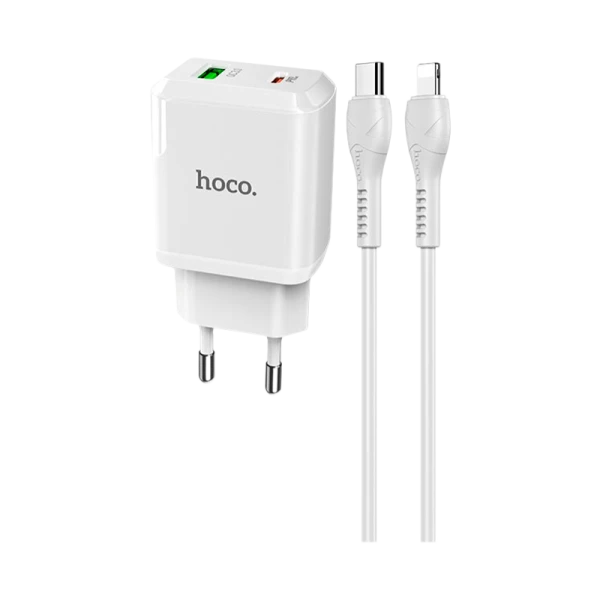 Сетевое З/У HOCO N5 1USB/Type-C 3.0A 20W PD3.0 с кабелем Type-C-Lightning белый (1/12/120)