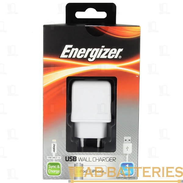 Сетевое З/У Energizer Classic 1USB 2.1A с кабелем Lightning белый