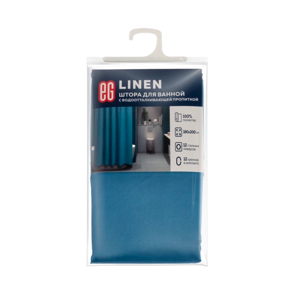 ЕГ LINEN Штора для ванной Голубая (1/12)