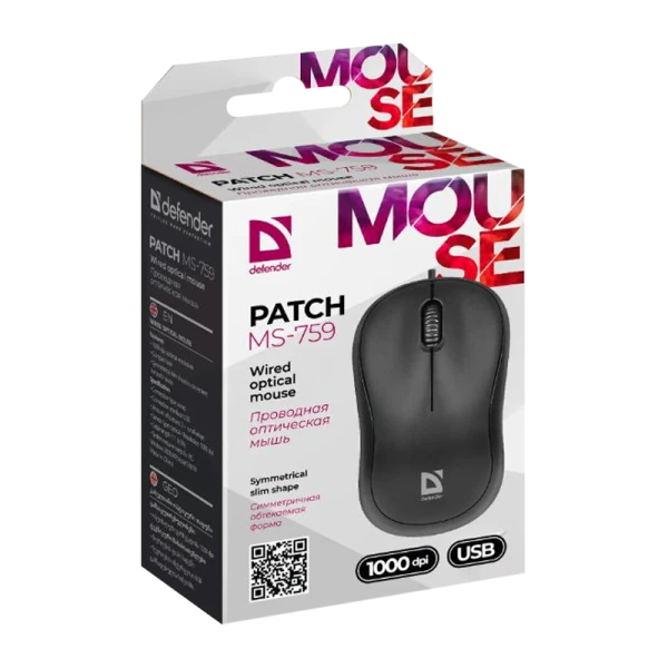 Мышь проводная Defender MS-759 Patch классическая USB черный (1/100)