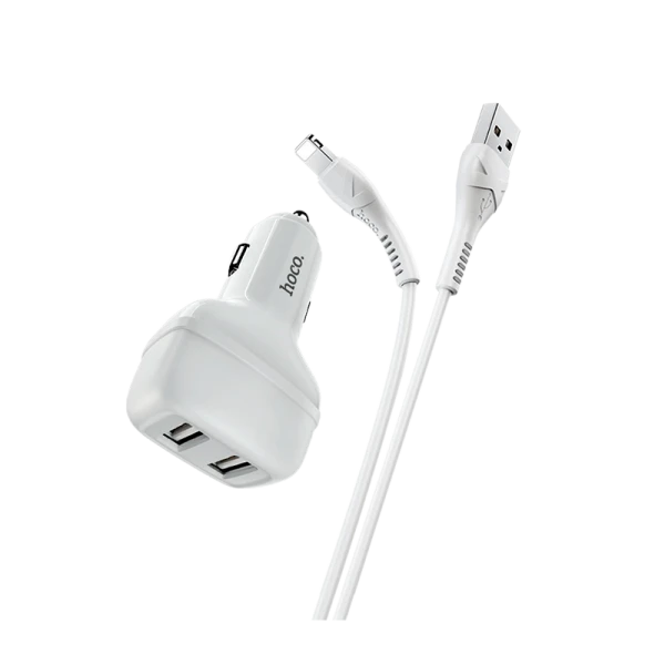 Автомобильное З/У HOCO Z36 2USB 2.1A с кабелем Lightning белый (1/14/140)