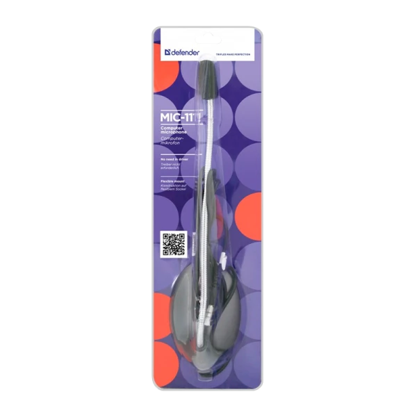 Микрофон Defender MIC-111 конденсаторный 54 дБ 1.5м серый (1/100)