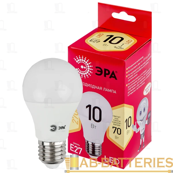 Лампа светодиодная ЭРА A60 E27 10W 2700К 220-240V груша RED LINE (1/10/100)