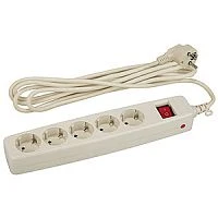 Сетевой фильтр ЭРА SF 5р.С/З 10A 2.0м со шторкой бежевый (1/20)