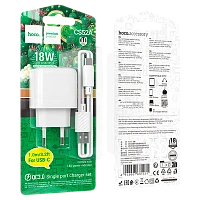 Сетевое З/У HOCO CS52A 1USB 18W QC3.0 с кабелем Type-C белый (1/28/168)
