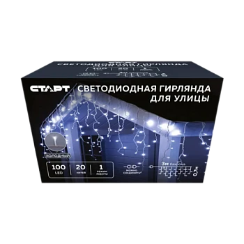 Гирлянда Старт НГ 100LED 3м штора бахрома 8 режимов белый (1/25/100)