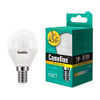 Лампа светодиодная Camelion G45 E14 5W 3000К 170-265V шар матовая (1/10/100)
