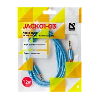 Кабель AUX Defender JACK01-03 Jack 3.5mm (m)-Jack 3.5mm (m) 1.2м ткань синий (1/50/400) 