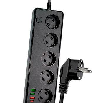 Сетевой фильтр SAFETY SOCKET SR06 5р.С/З 10A 2.0м 3USB/Type-C QC3.0 / PD3 с выкл. черный