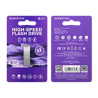 Флеш-накопитель Borofone Nimble BUD1 32GB USB2.0 металл серебряный (1/40/320)