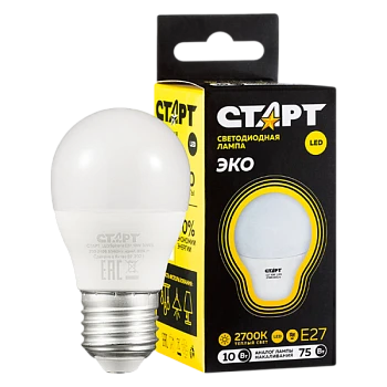 Лампа светодиодная Старт Sphere G45 E27 10W 2700К 220V шар WS (1/10/100)