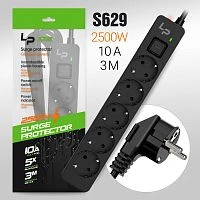 Сетевой фильтр Live Power LP1002 5р.С/З 10A 3.0м с выкл. черный (1/40)