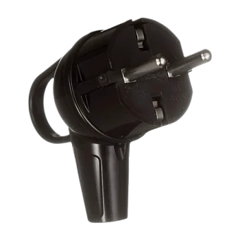 Вилка электрическая Makel С/З 16A IP20 угловая с кольцом черный 10038 (1/100)