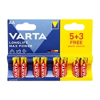 Батарейка Varta LONGLIFE MAX POWER (MAX TECH) LR6 AA BL5+3 Alkaline 1.5V (4706) (8/160)