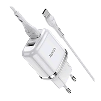 Сетевое З/У HOCO N4 2USB 2.4A с кабелем Type-C белый (1/12/120) 