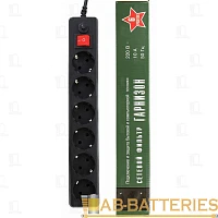 Сетевой фильтр Гарнизон ЕНB-15 6р.С/З 10A 5.0м 90 Дж ПВС 3x0.75мм² с выкл. черный (1/30)