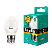 Лампа светодиодная Camelion G45 E27 5W 3000К 170-265V шар матовая (1/10/100)