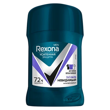 Дезодорант мужской Rexona Ультра невидимая защита стик 55г 3 в 1 (1/6)