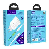 Сетевое З/У HOCO C80A 1USB/Type-C 3.1A 20W QC3.0 с кабелем Type-C-Lightning белый (1/12/120)
