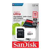 Карта памяти microSD SanDisk ULTRA 16GB Class10 UHS-I (U1) 80 МБ/сек с адаптером